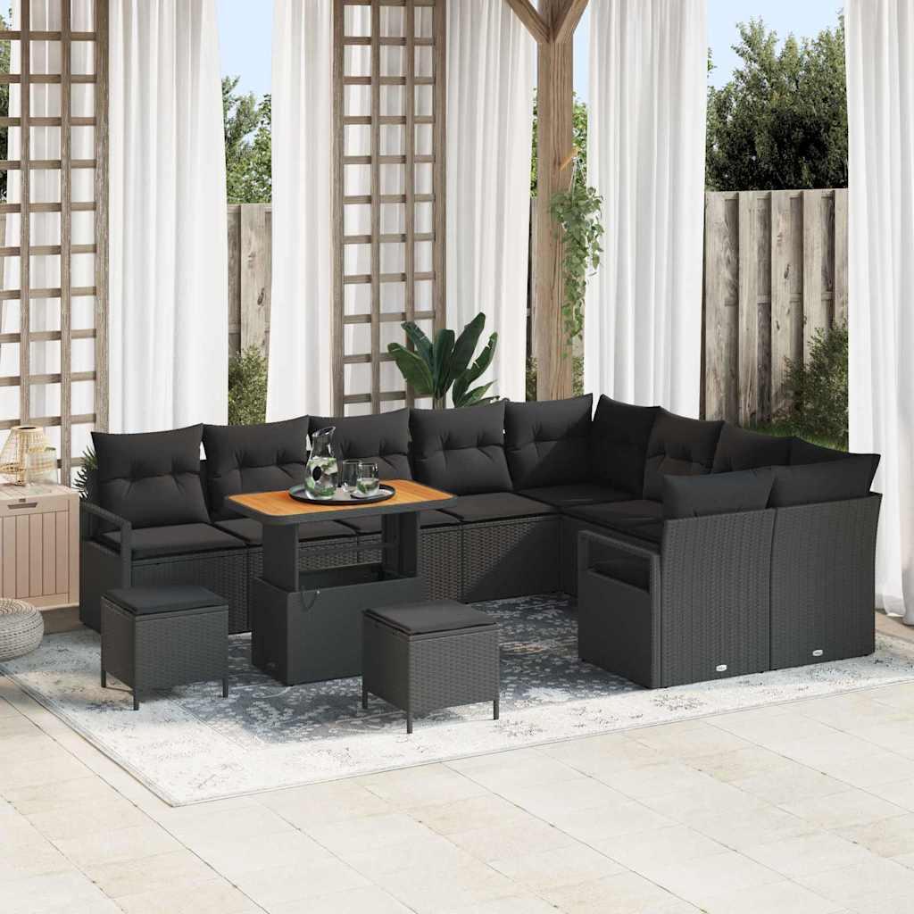 Havesofa Sæt med pude med pude 12 stk Sort 90 x 55 x 71 cm