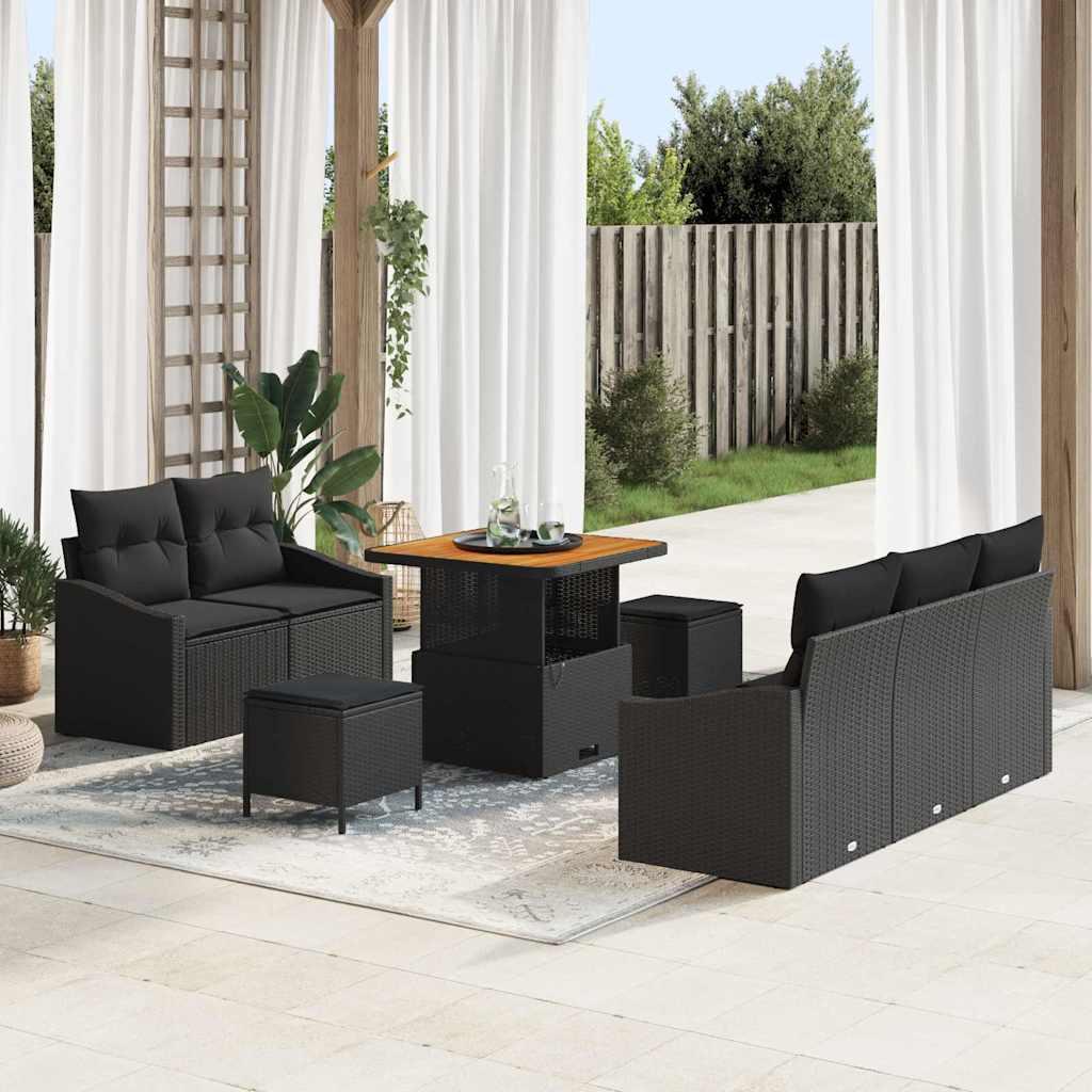 Havesofa Sæt med pude med opbevaring 8 stk Sort 80 x 80 x 71 cm