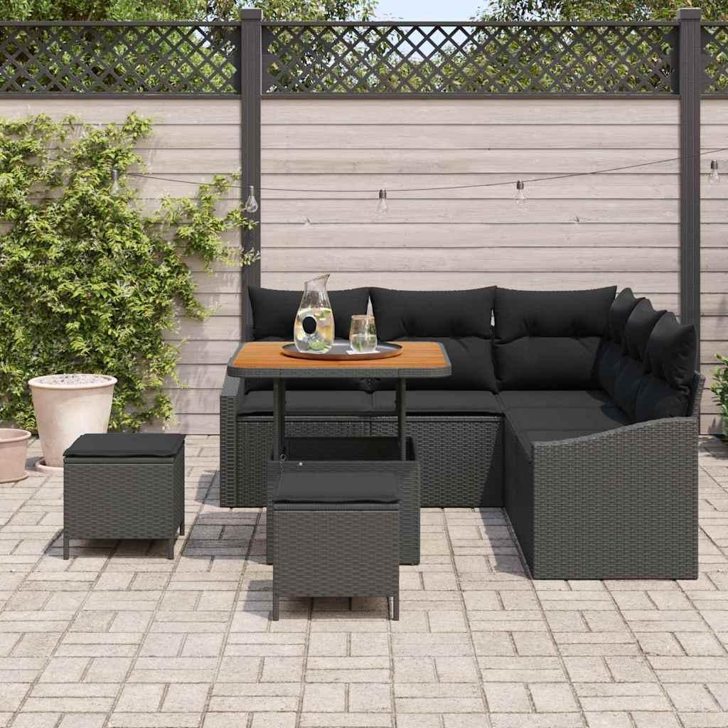 Havesofa Sæt med pude med opbevaring 8 stk Sort 80 x 80 x 71 cm
