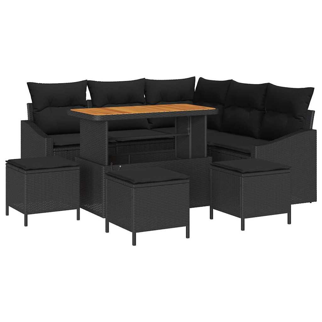 Havesofa Sæt med pude med pude 9 stk Sort 110 x 55 x 71 cm