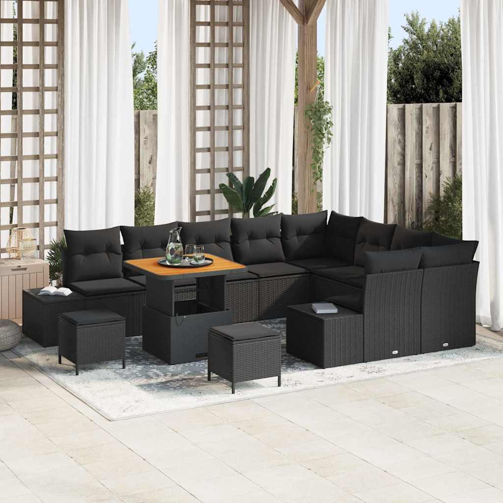 Havesofa Sæt med pude med pude 12 stk Sort 80 x 80 x 71 cm