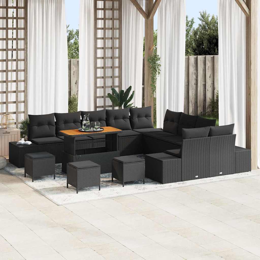 Havesofa Sæt med pude med pude 13 stk Sort 110 x 55 x 71 cm