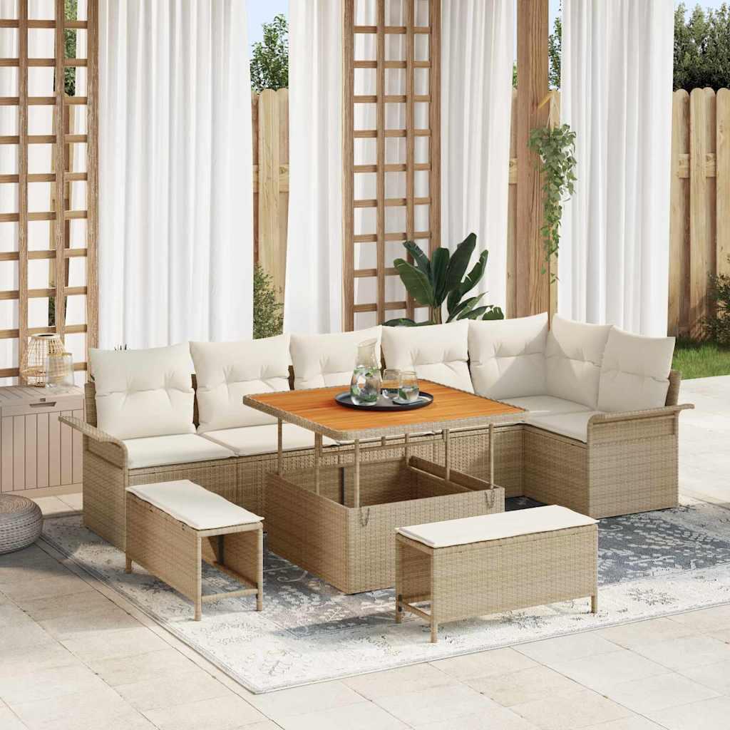 Havesofa Sæt med pude 9 stk Beige og creme 100 x 100 x 71 cm