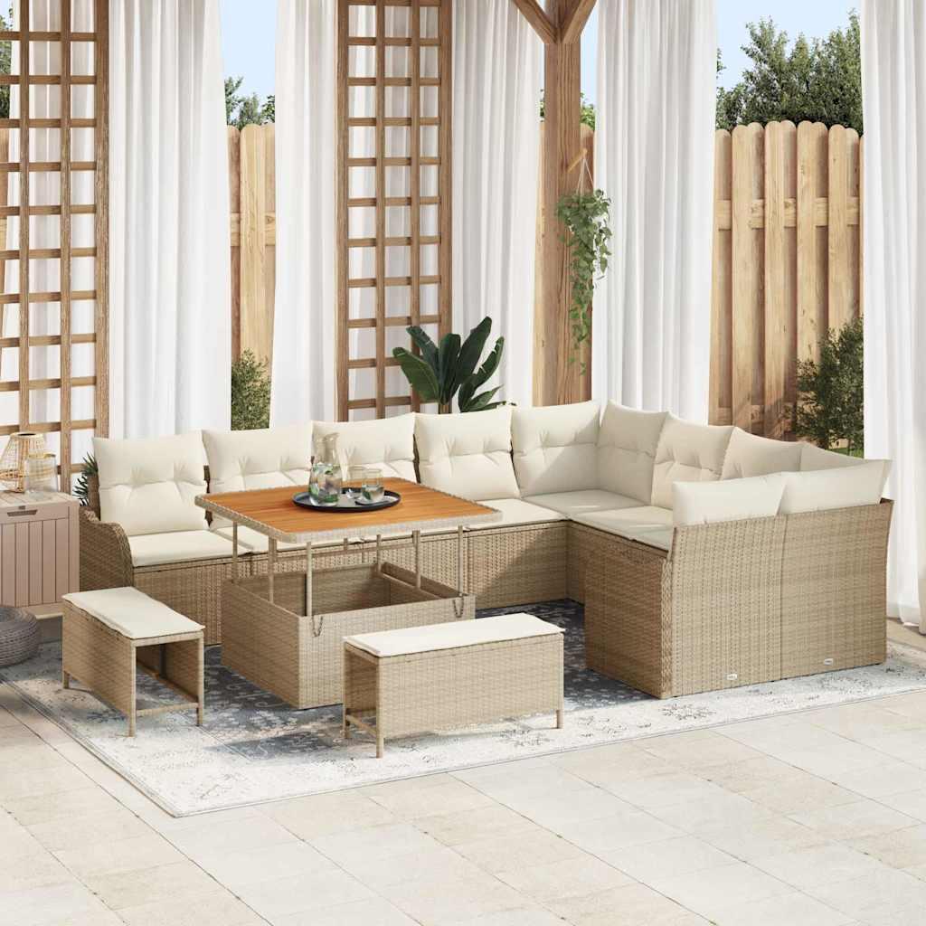 Havesofa Sæt med pude 12 stk Beige og creme 100 x 100 x 71 cm