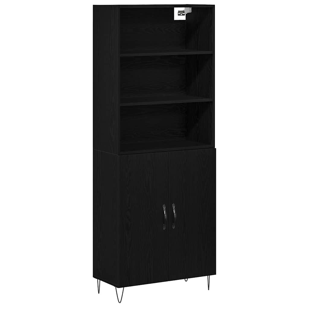Highboard 2 Dele Sort Eg 70 X 34 X 180 Cm Konstrueret Træ