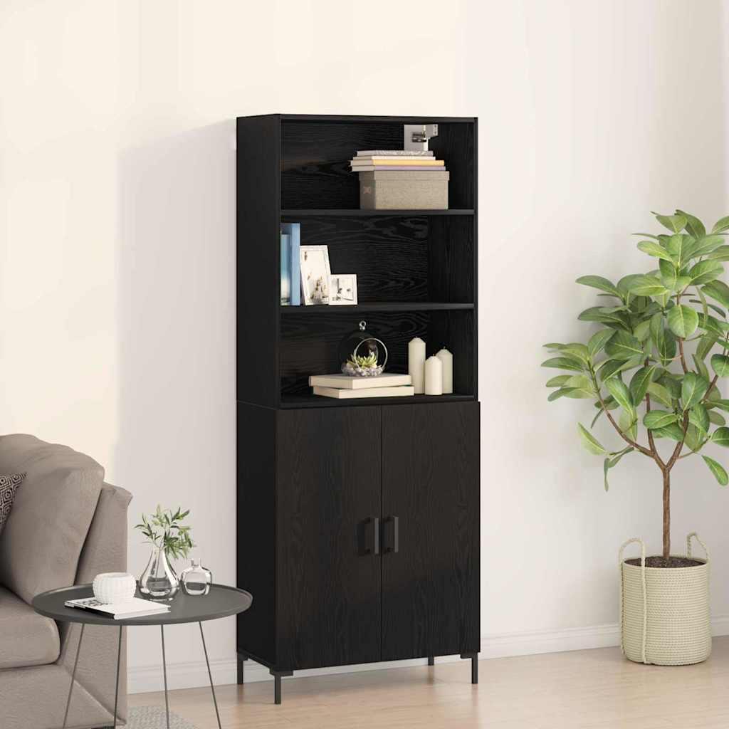 Highboard Vægmonteret Sort Eg 70 X 34 X 180 Cm Konstrueret Træ