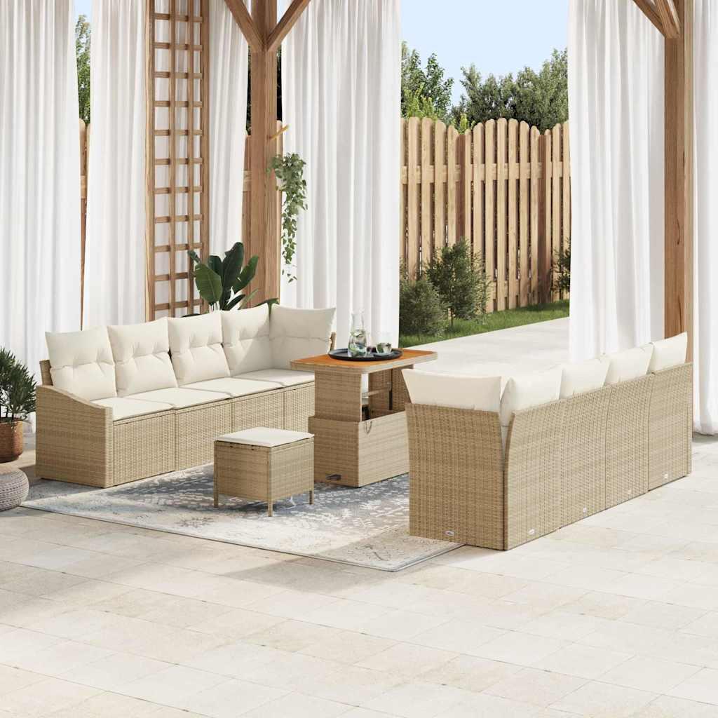 Havesofa SÃ¦t med pude 11 stk Beige Poly rattan