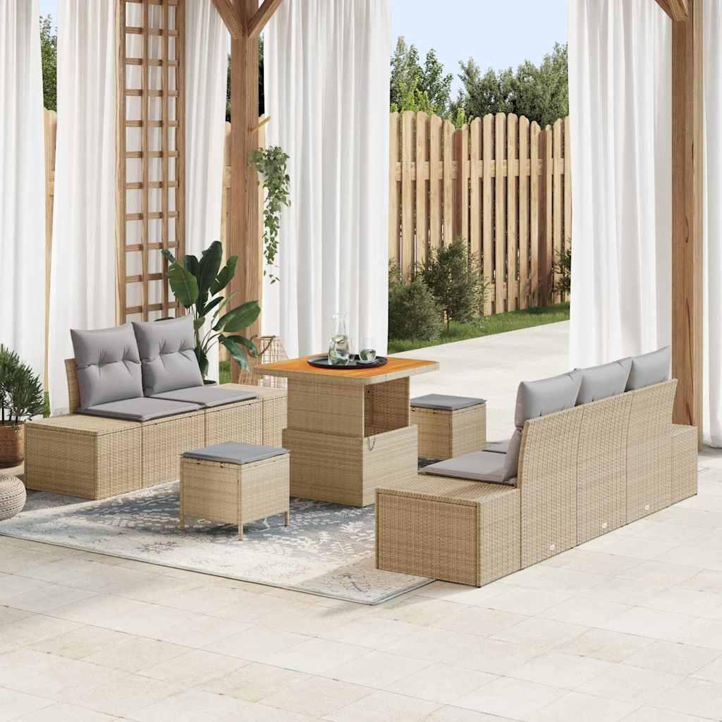 Havesofa SÃ¦t med pude 8 stk Beige Poly rattan