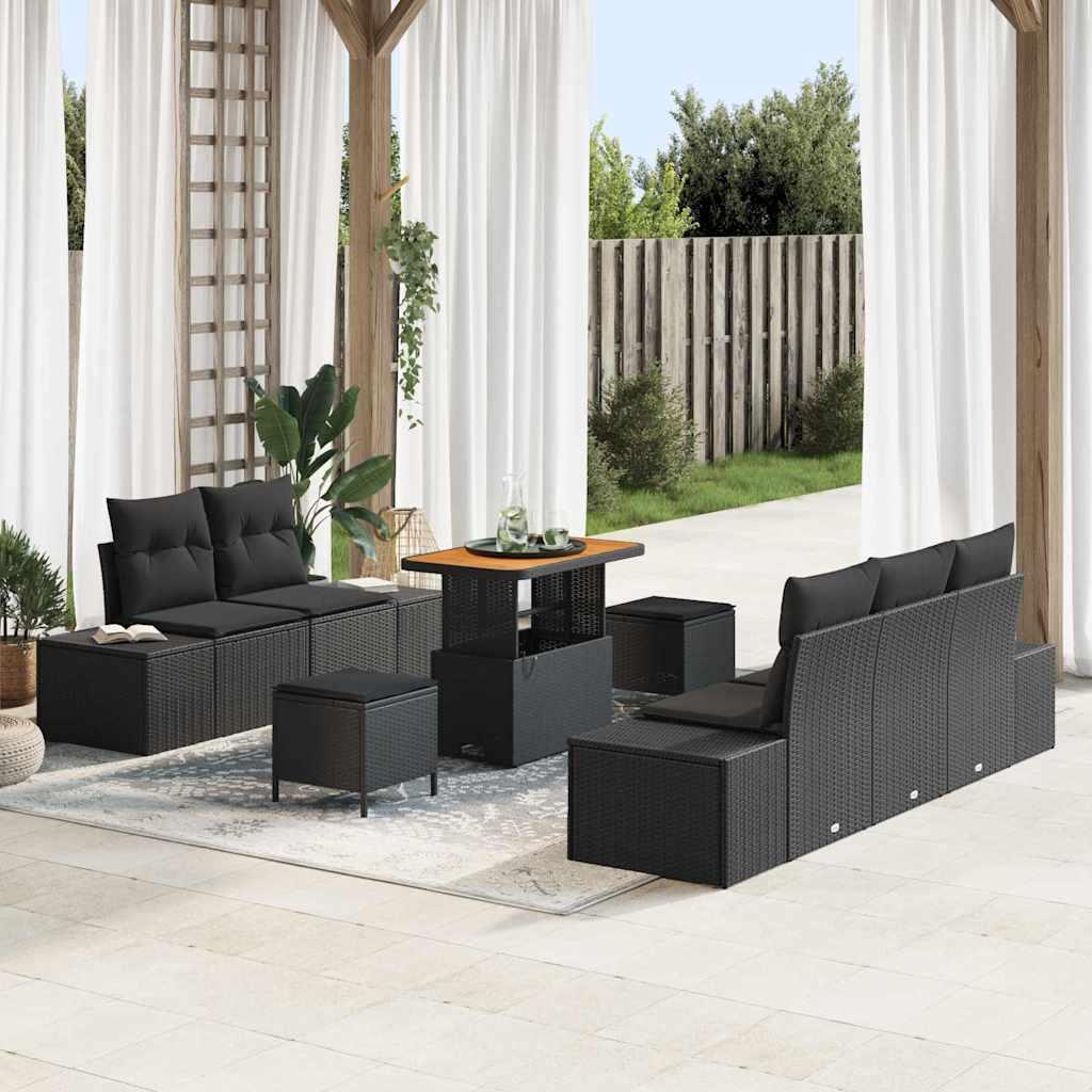 Havesofa SÃ¦t med pude 8 stk Sort Poly rattan