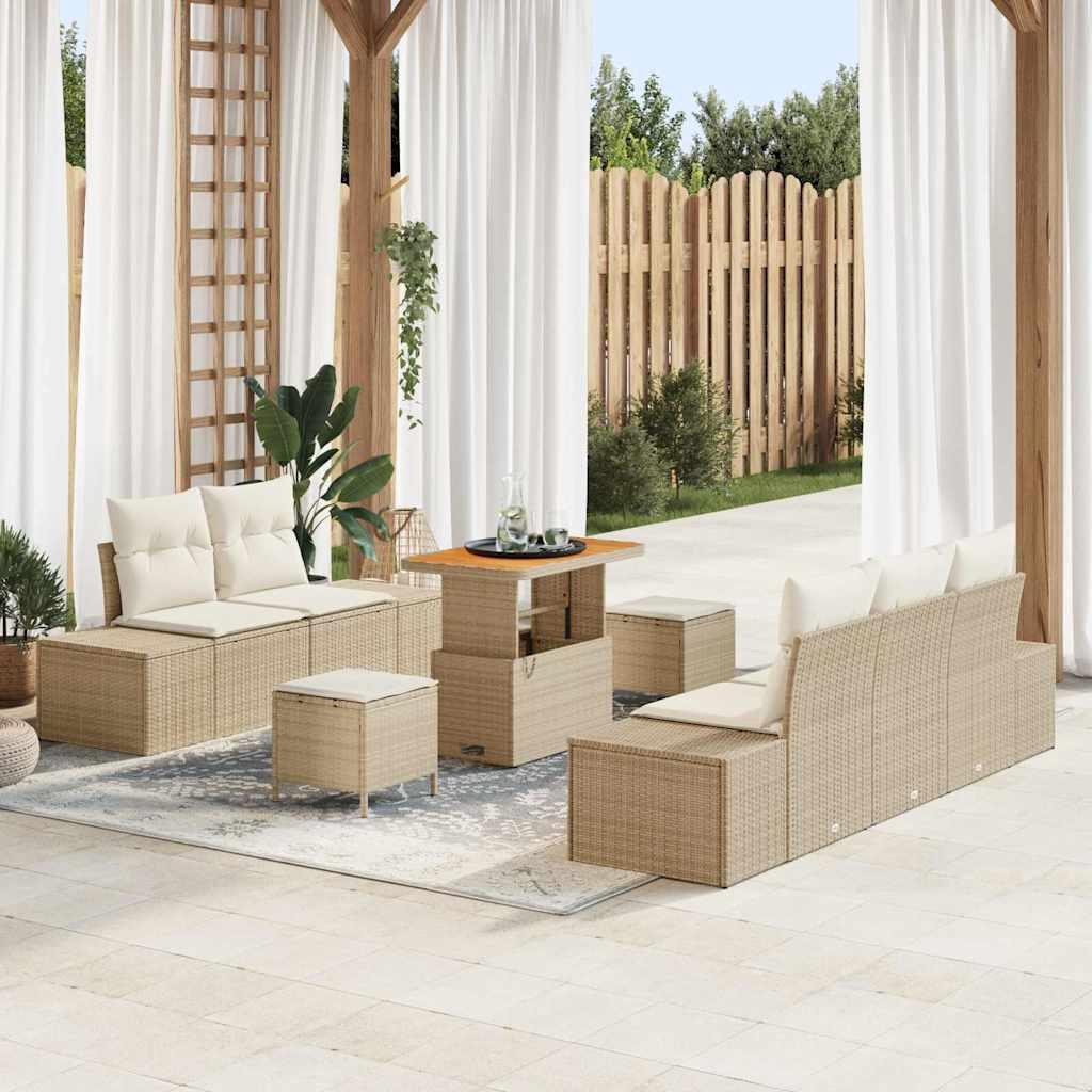 Havesofa sæt med puder 8 dele beige polyrattan