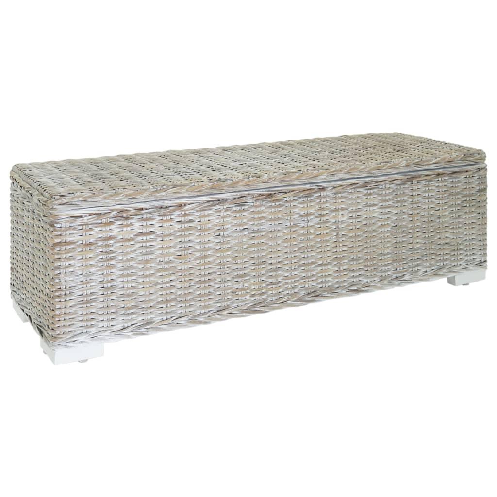 Opbevaringsbænk 110 cm - naturlig kubu-rattan og massivt mahogni, hvid