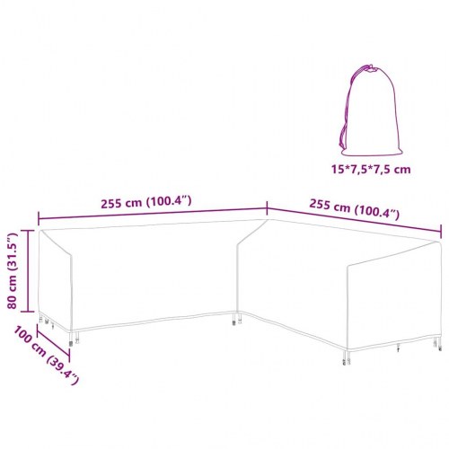 Overtræk til havemøbler Sort 255 x 255 x 80 cm 210D Oxford Stof