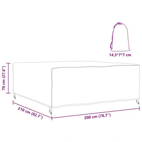 Overtræk til havemøbler Sort 210 x 200 x 70 cm 210D