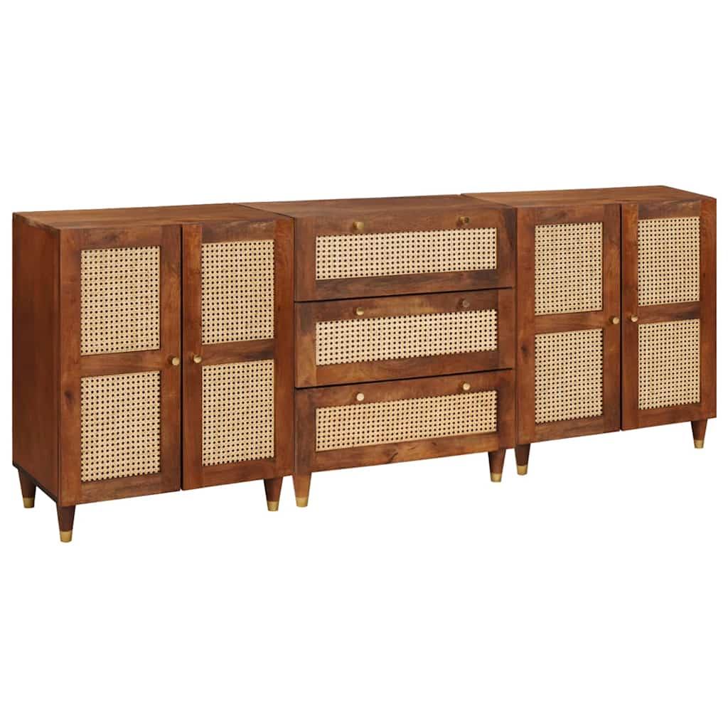 Sideboard sæt - 3 stk i brun, massivt mangotræ, 180 × 33 × 75 cm