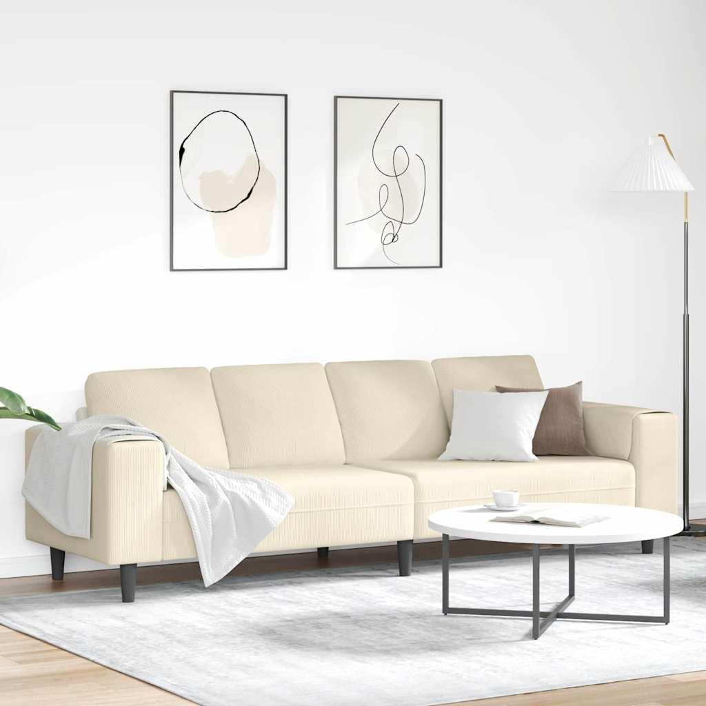 Sofa i velourstof - creme, 250 × 77 × 76 cm, 4-personers