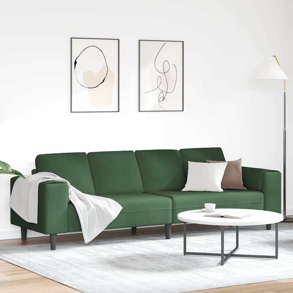 Sofa i mørkegrøn velourstof - 4-personers, 250 × 77 × 76 cm