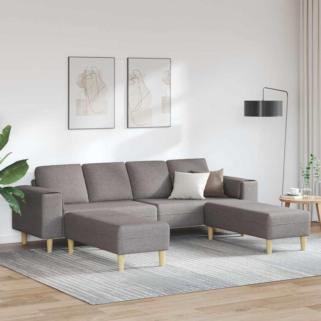 Stue sofa-sæt i gråbrun polyester - 3 dele med ottomaner