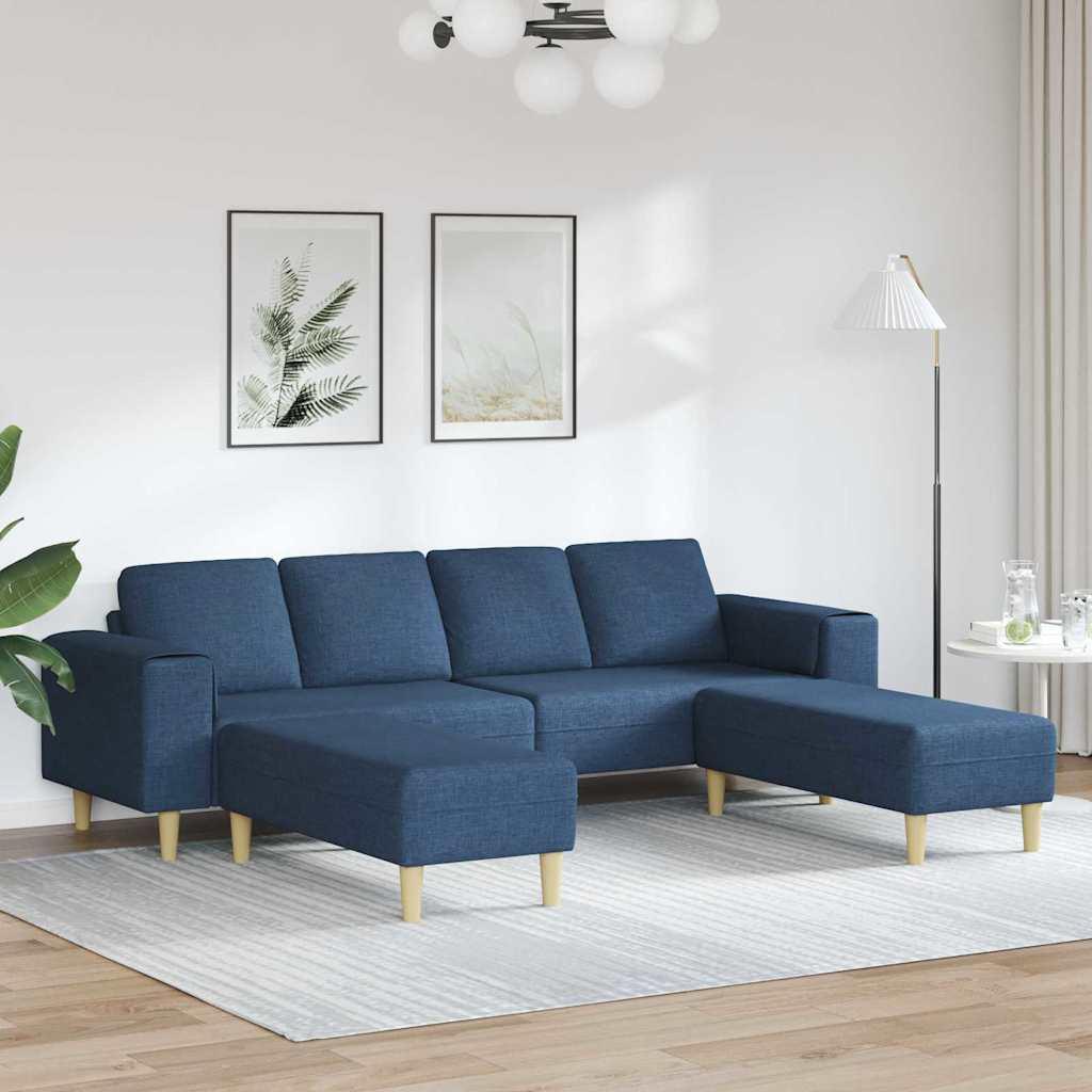 Modulær stuesofa med 2 ottomaner - blå polyester, 4 pladser