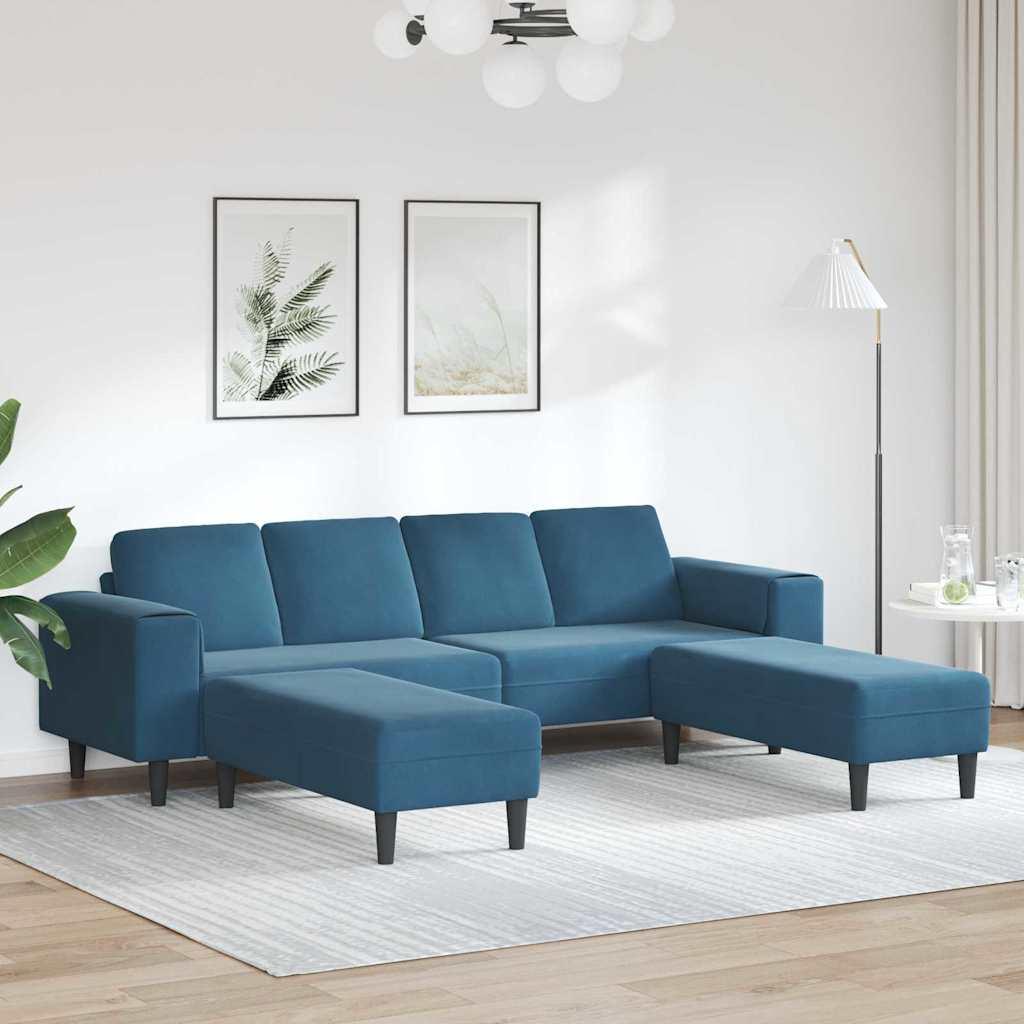 Sofa Sæt 3 Dele Blå Fløjl