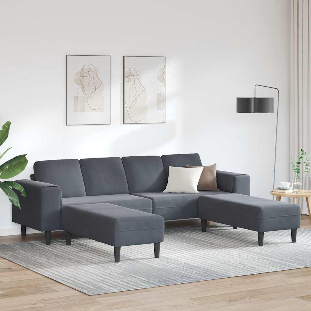 Sofa Sæt 3 Dele Mørkegrå Fløjl