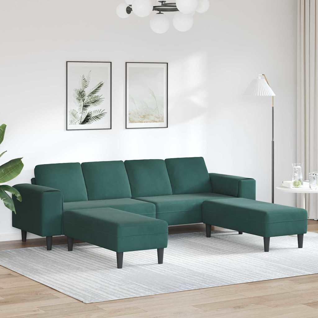 Sofa Sæt 3 Dele Mørkegrøn Fløjl