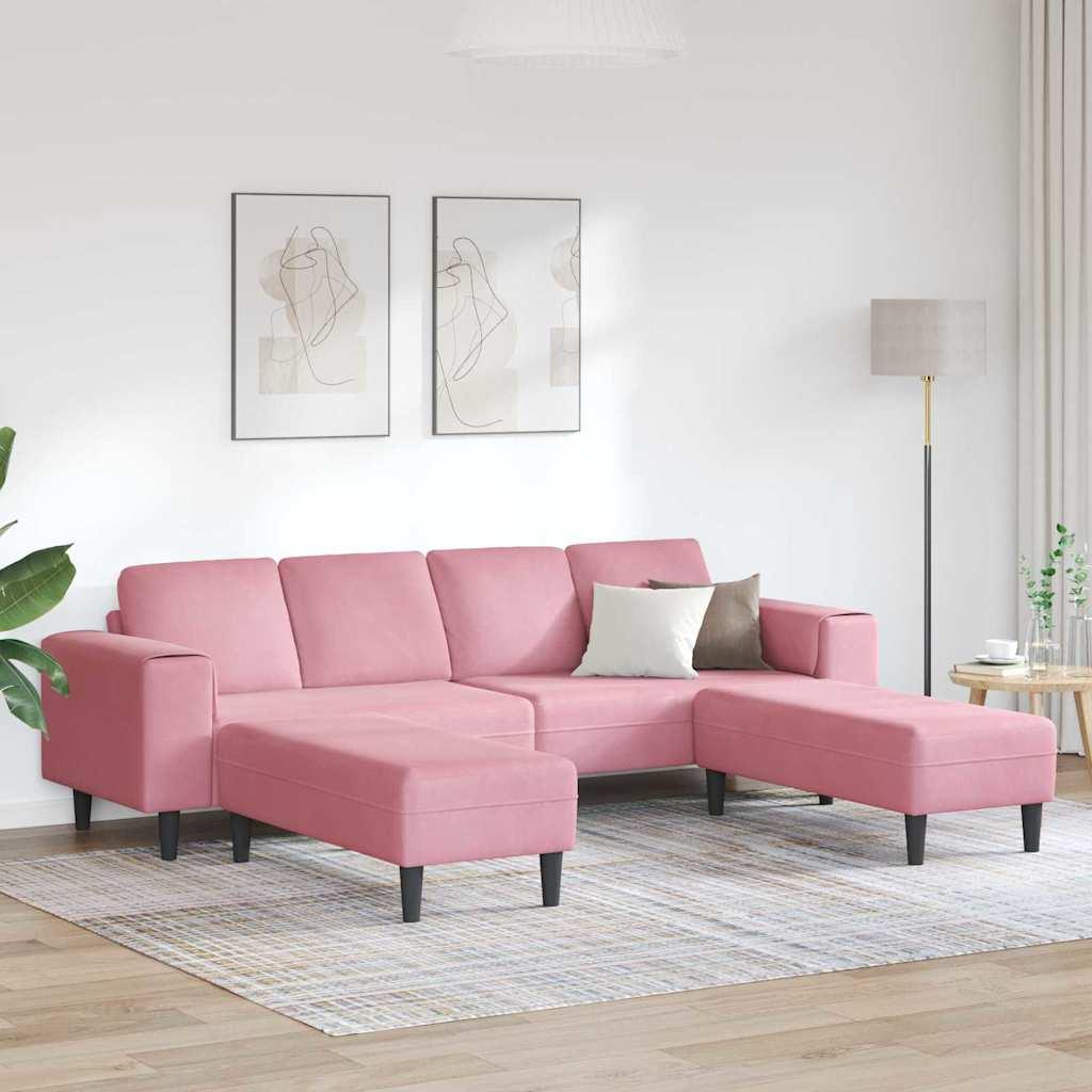 Stue sofa med 2 ottomaner - lyserød hjørnesofa, 250 × 188 × 76 cm