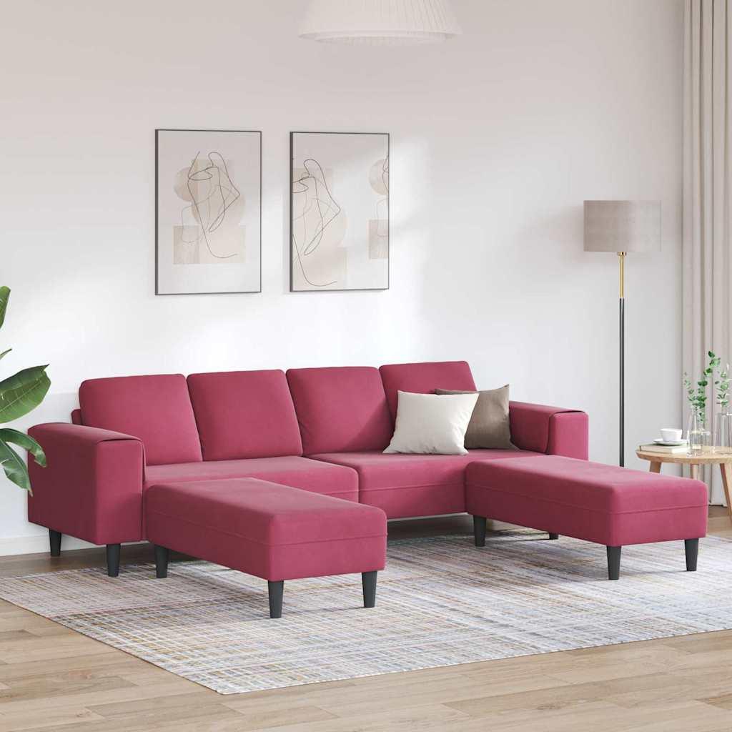 Sofa Sæt 3 Dele Vinrød Fløjl