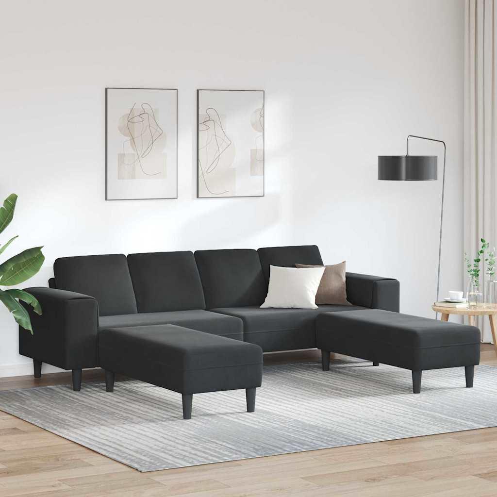 Sofa Sæt 3 Dele Sort Fløjl