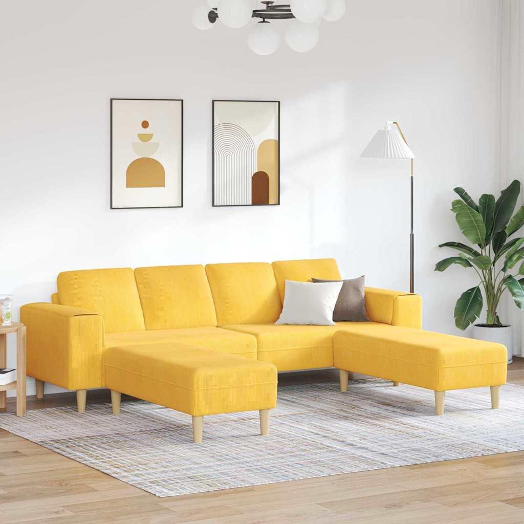 Sofa i velourstof - lys gul U-form, 250 × 188 × 76 cm