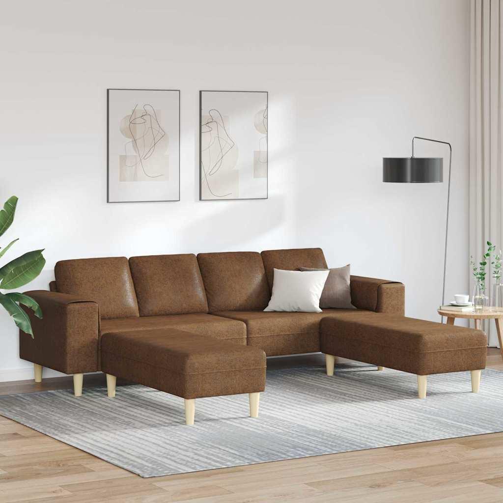 Hjørnesofa med 2 ottomaner - brun 4-personers stuesofa