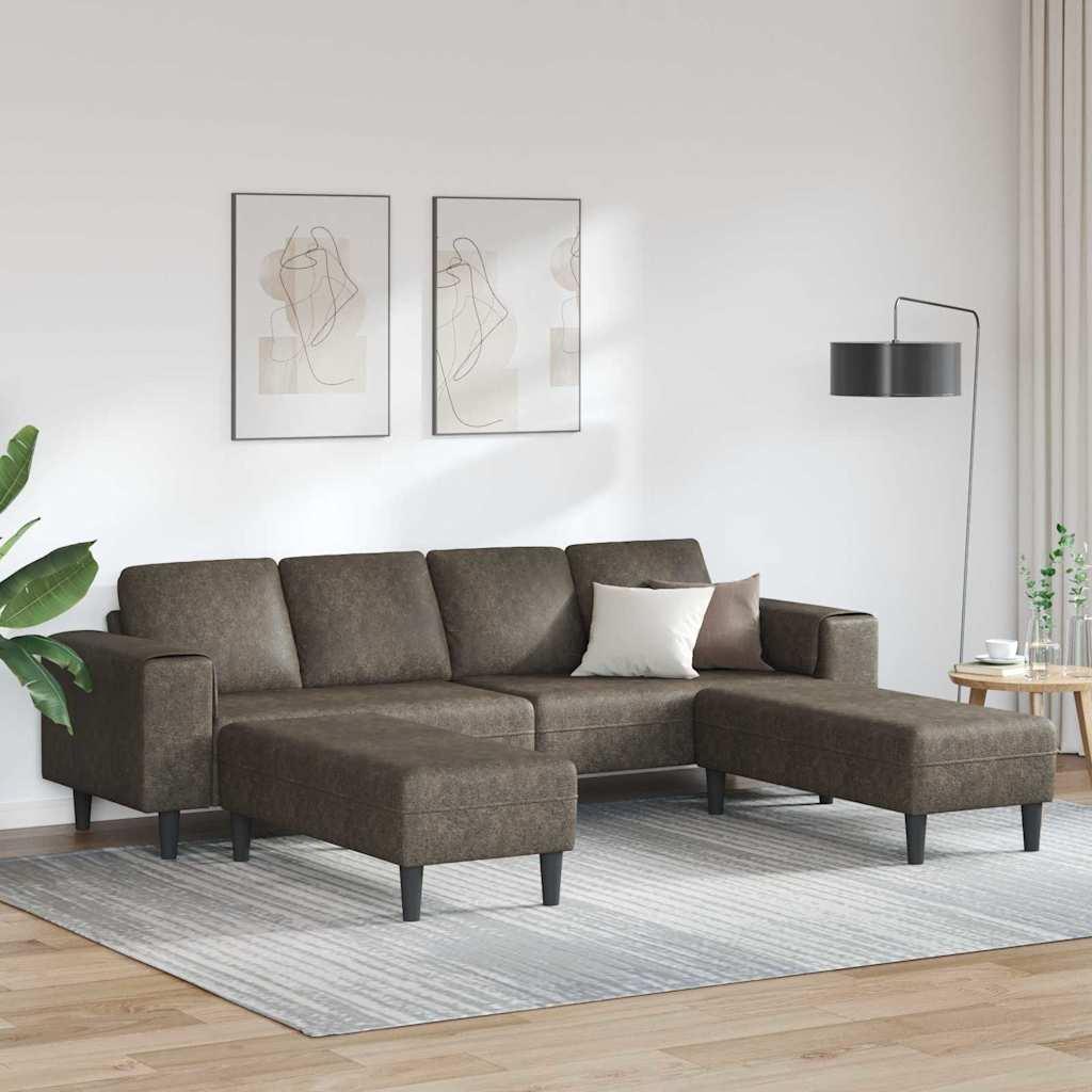 Sofa Sæt 3 Dele Mørkegrå Faux Suede Læder