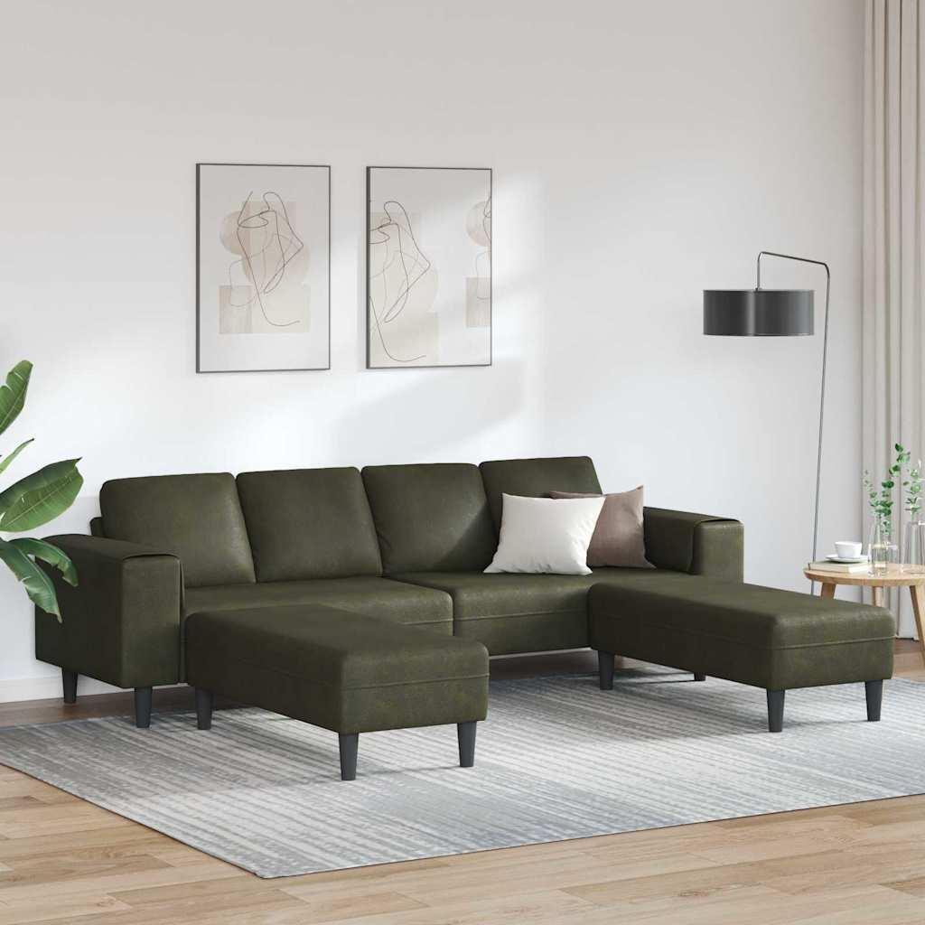Modulær hjørnesofa med 2 ottomaner - armygrøn, 4 pladser