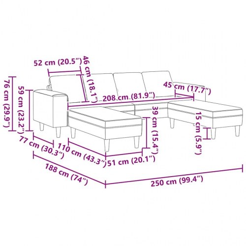 Stof sofa med pude Lysegrå 208 cm Stof