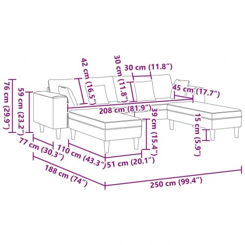 Stof sofa med pude Sort 208 cm Stof