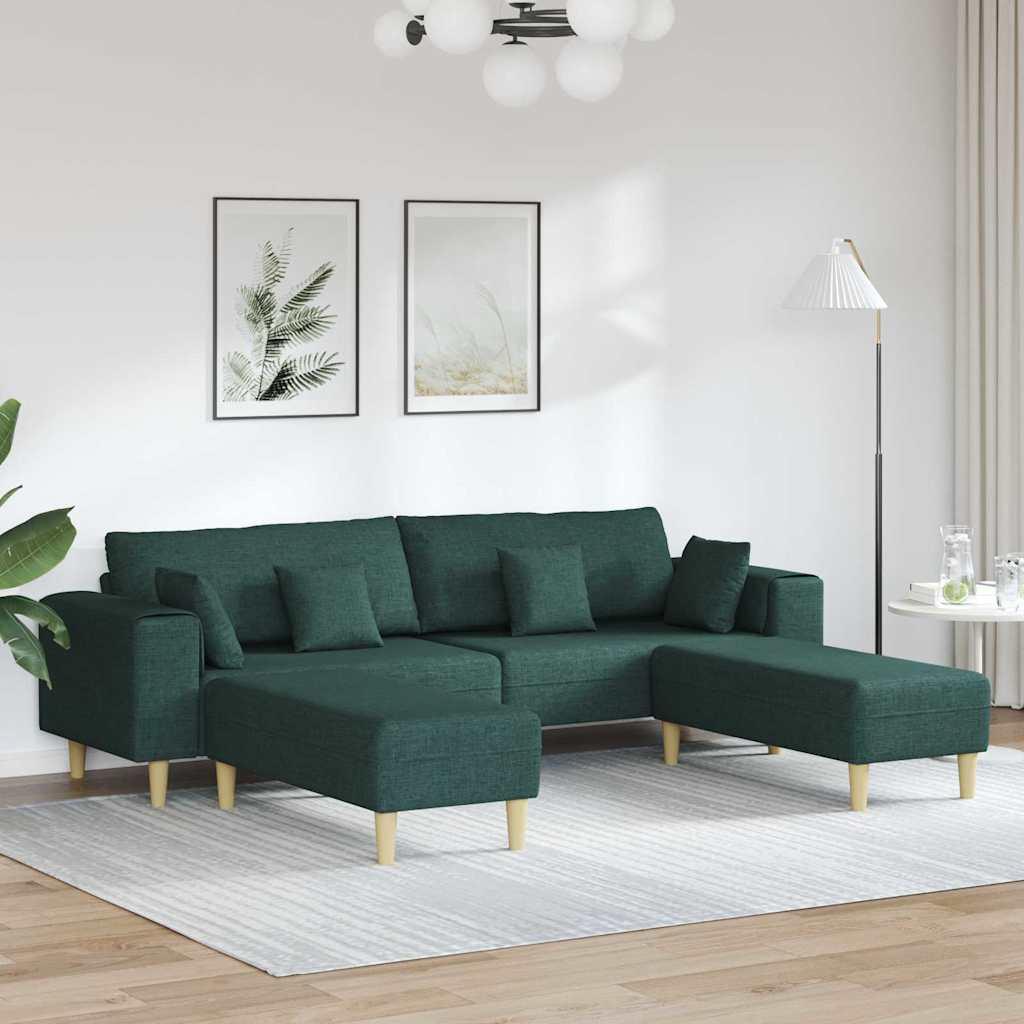 Modulær hjørnesofa med 2 ottomaner - mørkegrøn stof, 4-personers