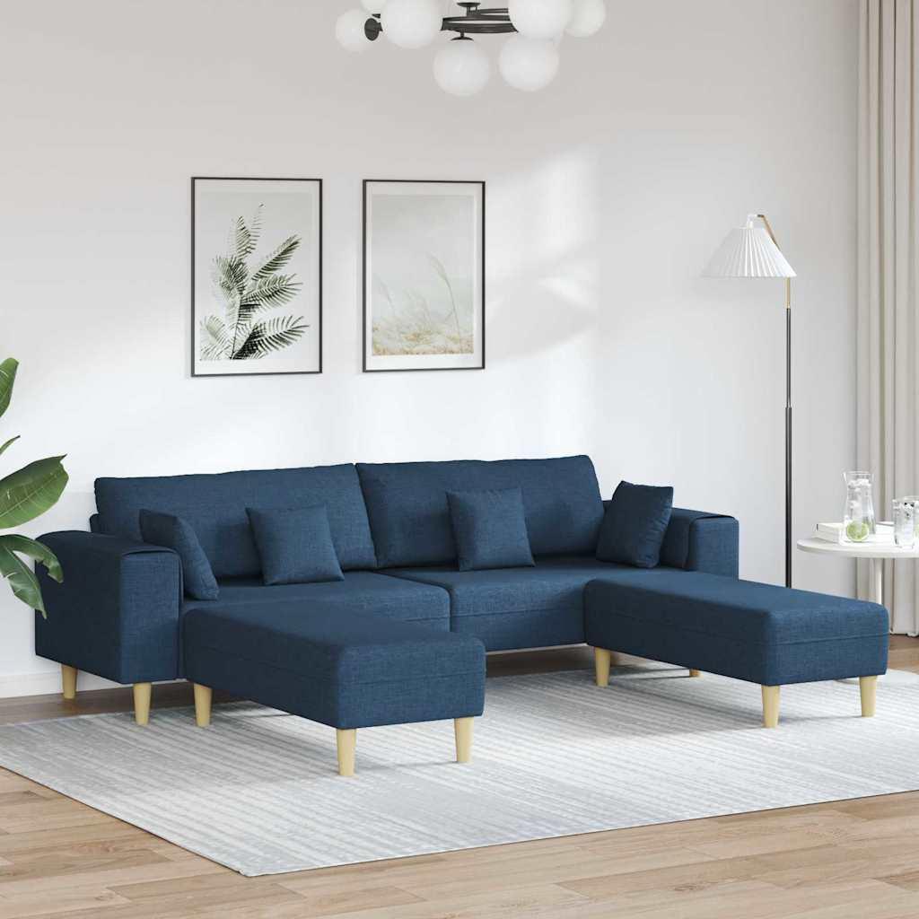 Hjørnesofa med 2 ottomaner - blå stof, 4-personers