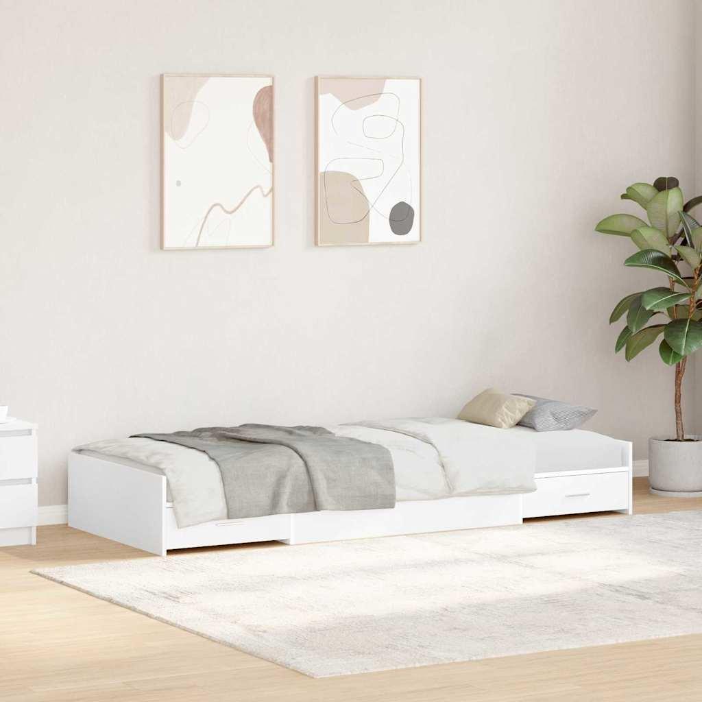 Seng med opbevaring Hvid 100 x 200 cm Konstrueret træ