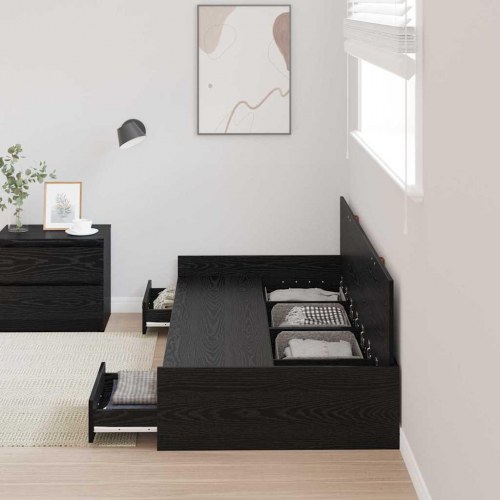 Sengestel med skuffe - sort eg 100 x 200 cm