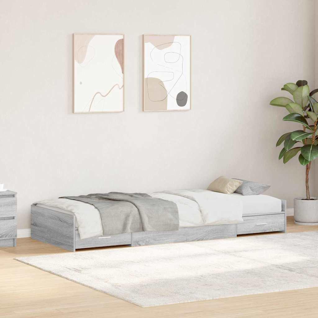 Seng Med Opbevaring Med Skuffe Grå Sonoma 90 X 200 Cm Konstrueret Træ