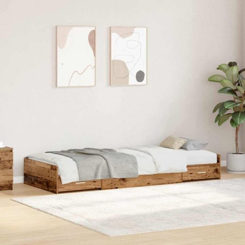 Seng med opbevaring Gammelt træ 90 x 200 cm Konstrueret træ