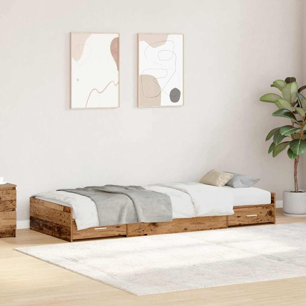 Seng med opbevaring Gammelt træ 90 x 200 cm Konstrueret træ