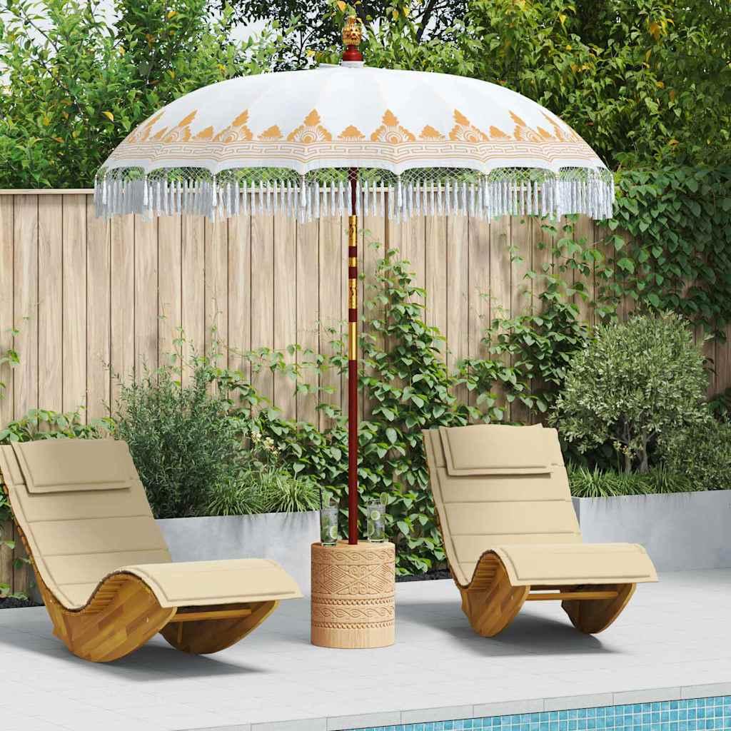 Balinesisk Parasol 260 Creme 210-220 cm Bomuld og massivt træ