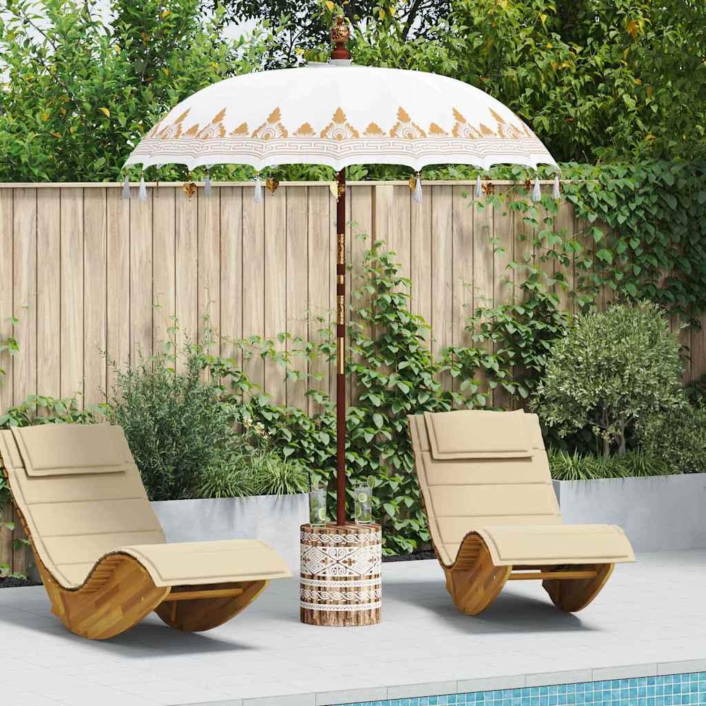 Balinesisk Parasol 2 stk Creme 180-190 cm Bomuld og massivt træ