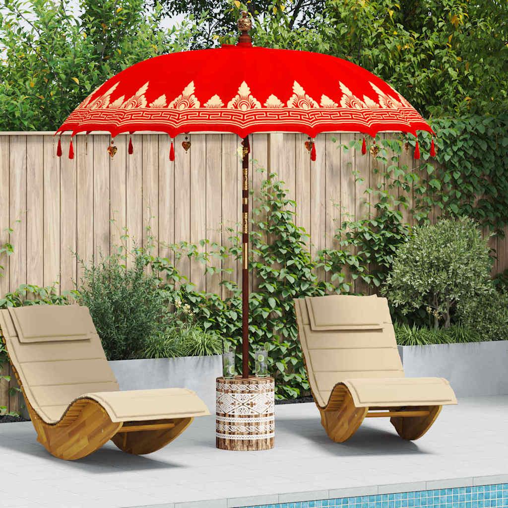 Balinesisk Parasol 260 Rød 210-220 cm Bomuld og massivt træ