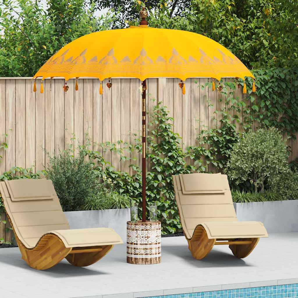 Balinesisk Parasol 260 Gul 210-220 cm Bomuld og massivt træ