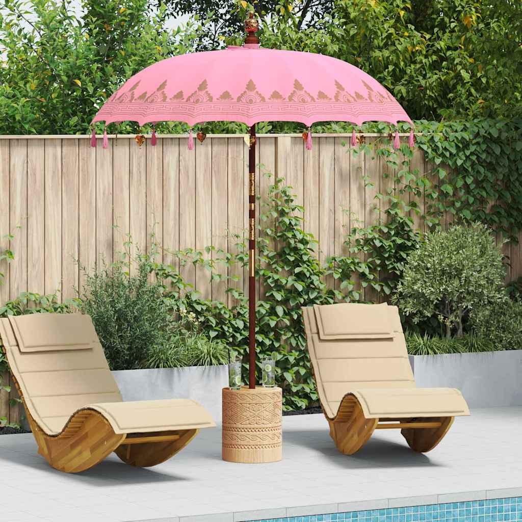 Balinesisk Parasol 260 Lyserød 180-190 cm Bomuld og massivt træ