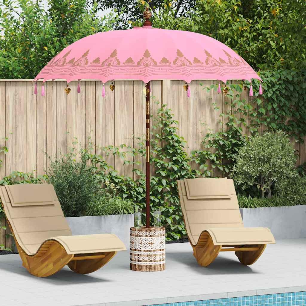 Balinesisk Parasol 260 Lyserød 210-220 cm Bomuld og massivt træ