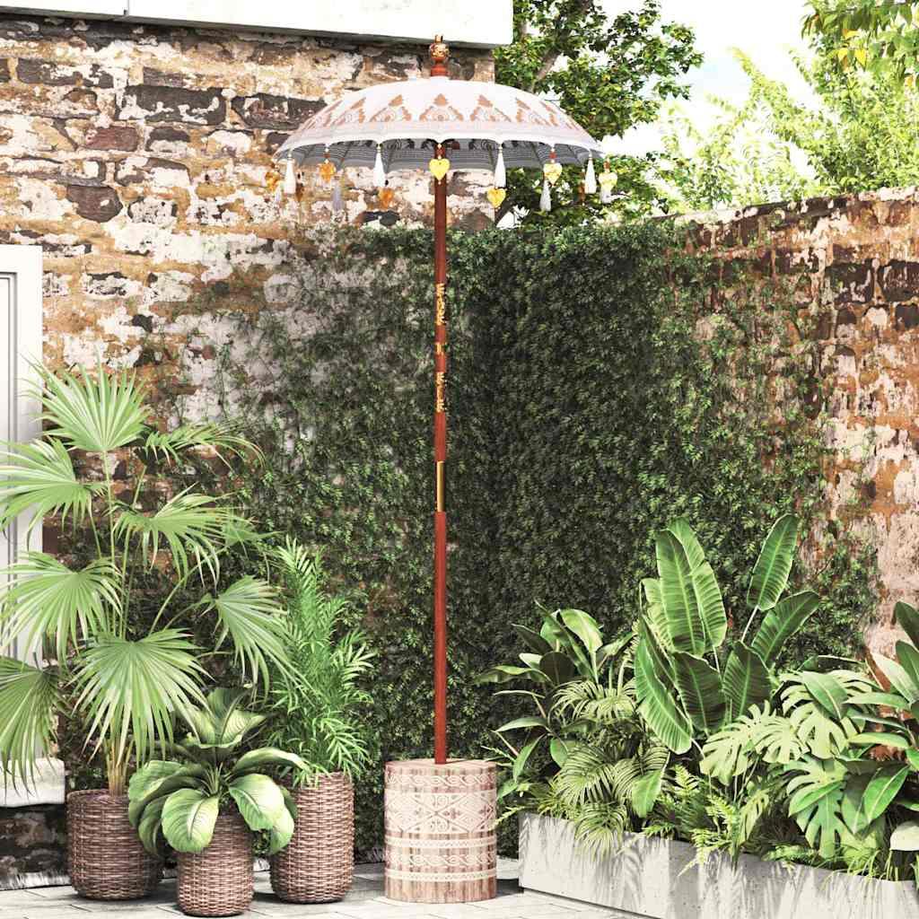 Balinesisk Parasol 260 Creme 95-100 cm Bomuld og massivt træ