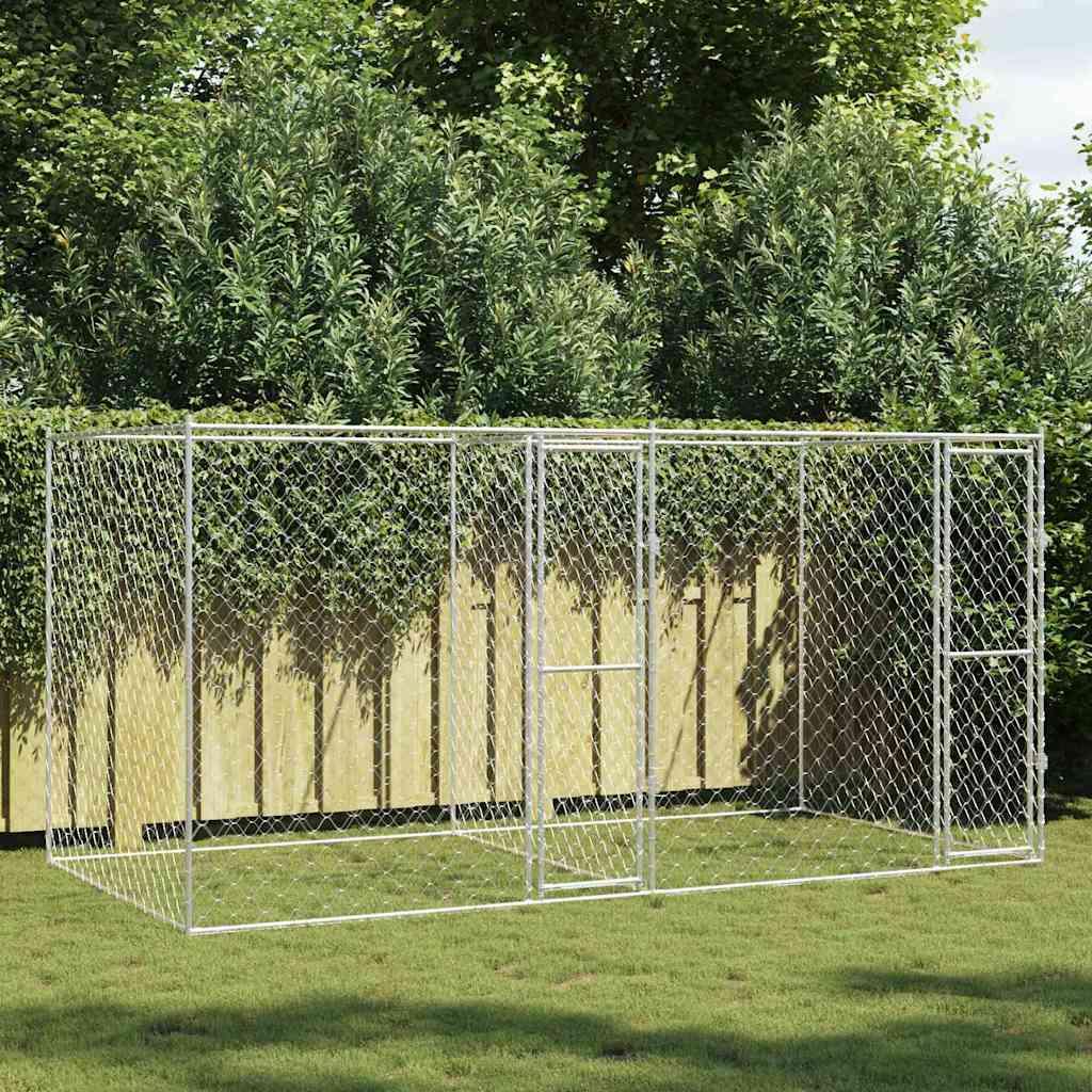 Udendørs hundebur 400 × 200 × 200 cm - galvaniseret stål, sølv