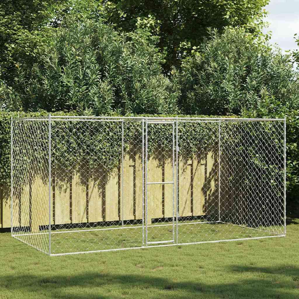 Hundegård i galvaniseret stål - sølv, 400 × 200 × 200 cm